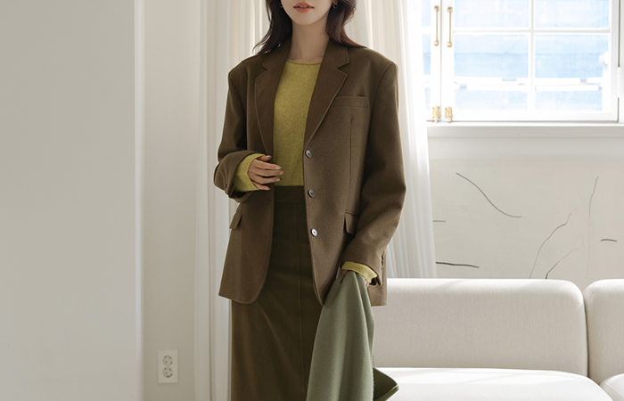 ODE 羊毛 修身 领子 宽松 夹克