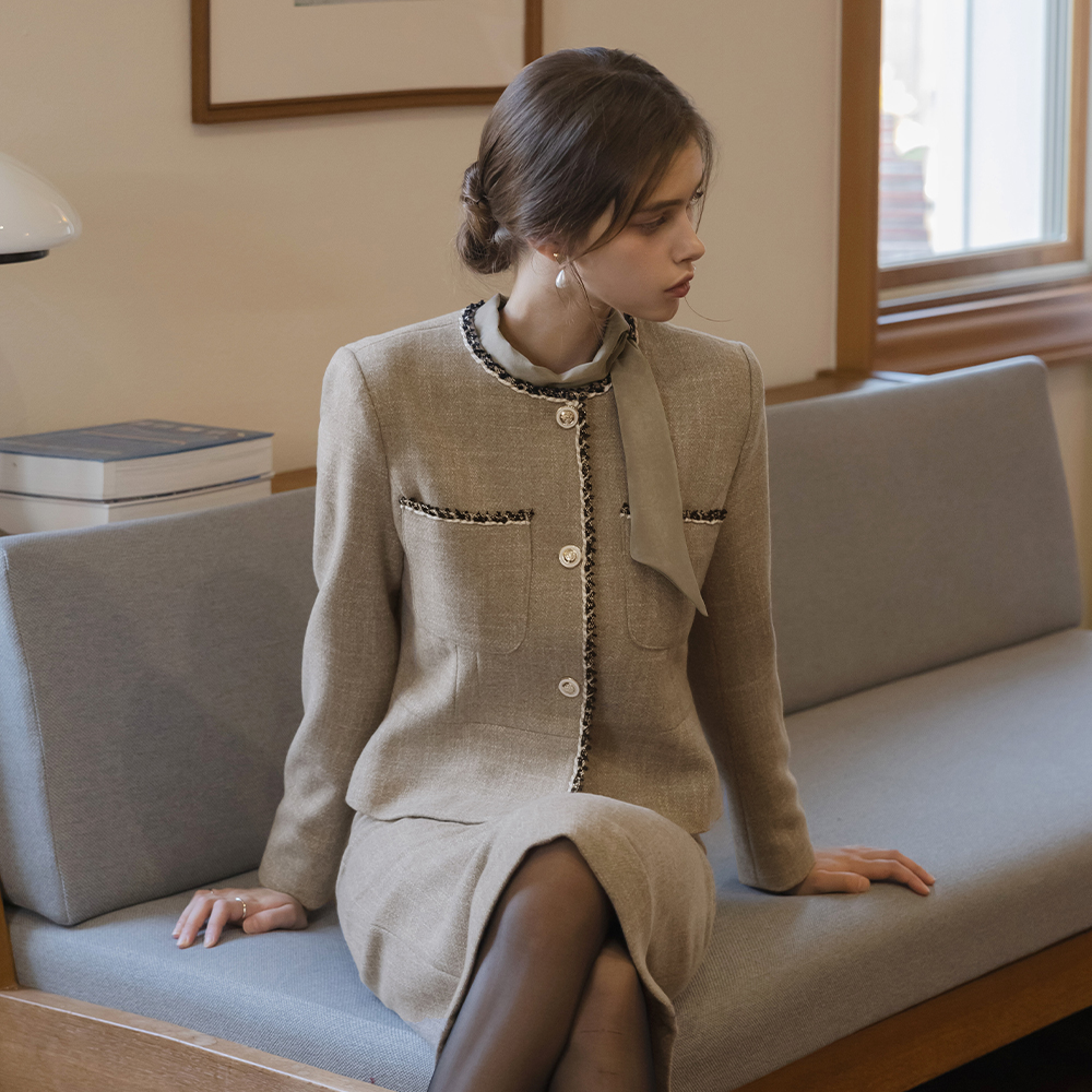 斯利姆 线条 配色 粗呢 Set-up 夹克