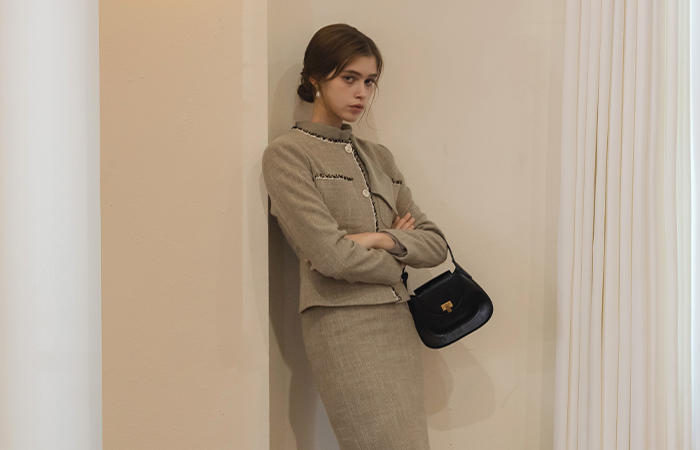 斯利姆 线条 配色 粗呢 Set-up 夹克