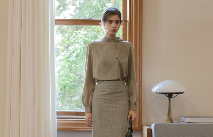 围巾领 丝绒 罩衫