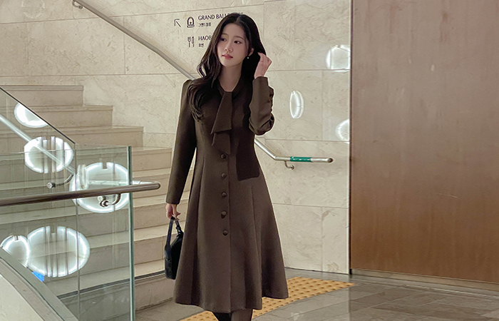 领带 泡泡袖 A字型 连衣裙(+腰带)