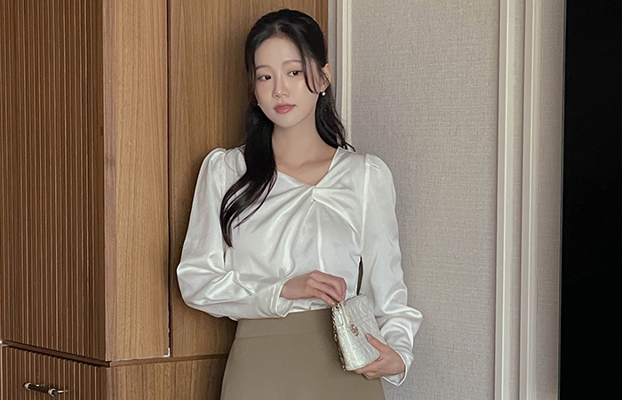 浪漫 扭曲领 长袖 罩衫