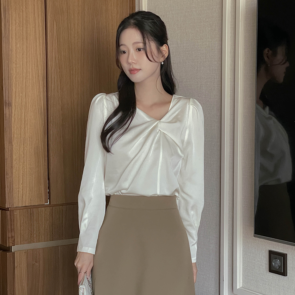 浪漫 扭曲领 长袖 罩衫