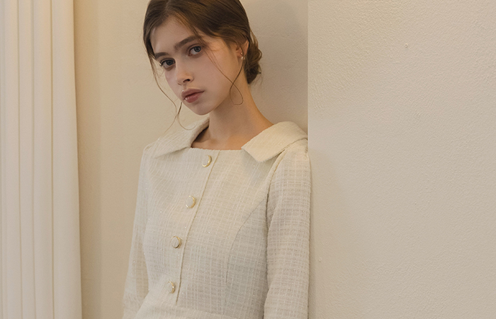 茑萝 闪亮 H字型 粗呢 连衣裙