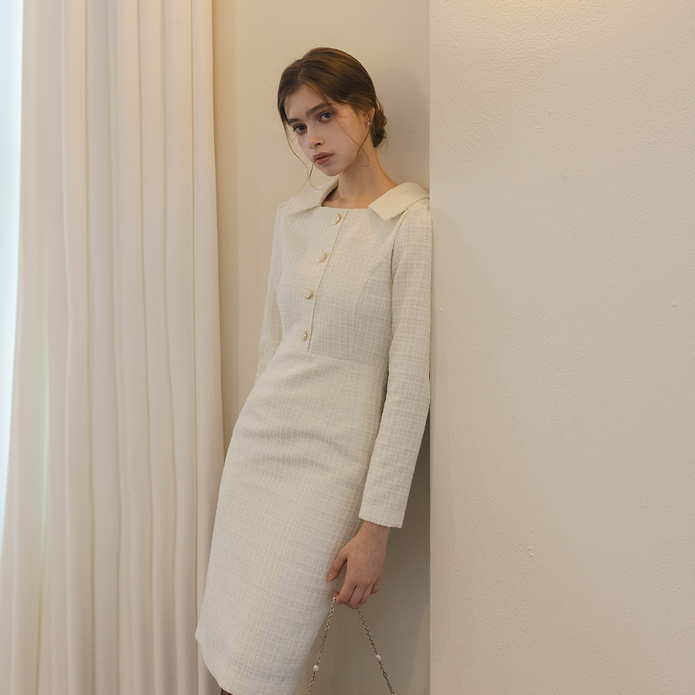 茑萝 闪亮 H字型 粗呢 连衣裙