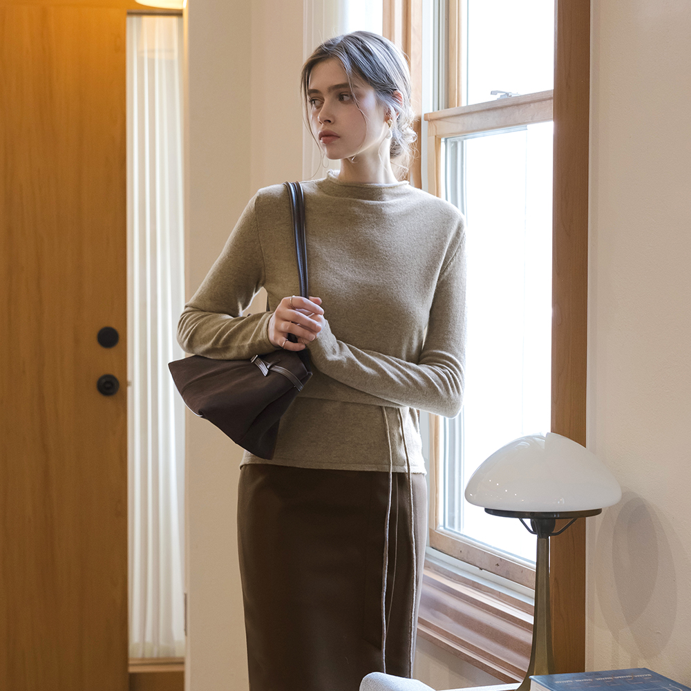 半高领 羊毛 围脖 针织衫(+腰带)