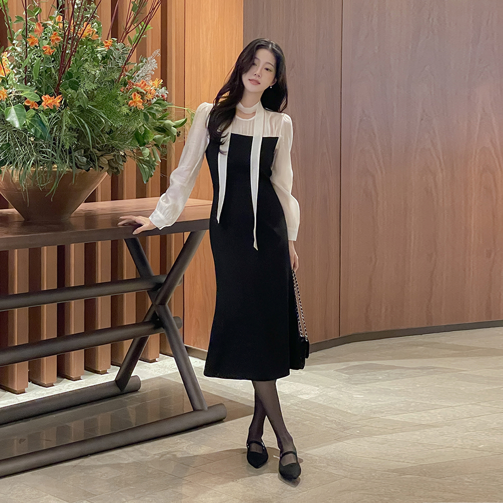 로에 分层 配色 连衣裙(+领带)(美人鱼/H字型ver)