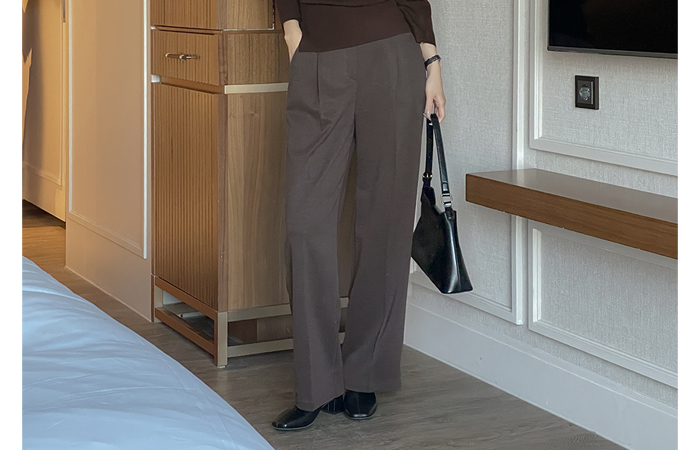 人字呢 一字型 细褶 拉绒 宽松长裤