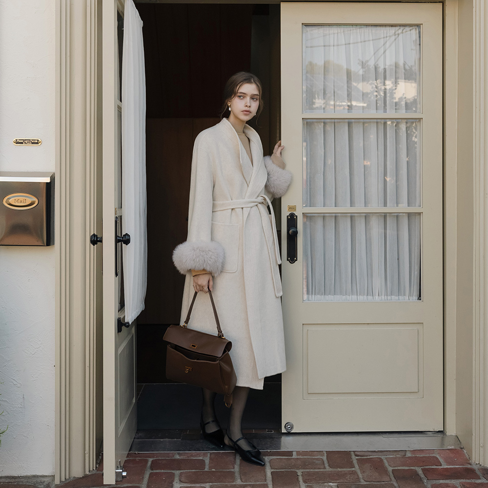 真 狐狸毛 羊毛 手工 长款 大衣(+腰带)