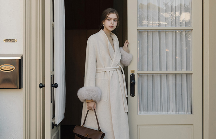 真 狐狸毛 羊毛 手工 长款 大衣(+腰带)