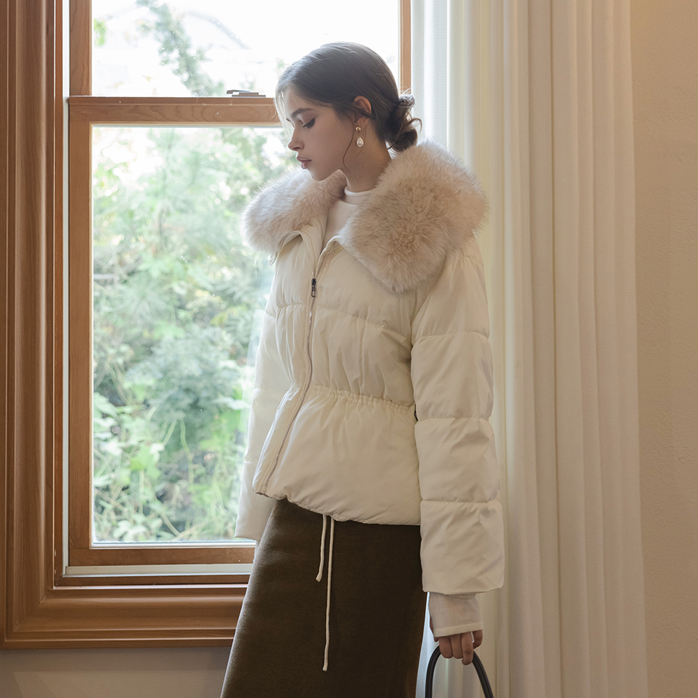 ODE 毛皮草 탈부착 抽绳 短 羽绒服