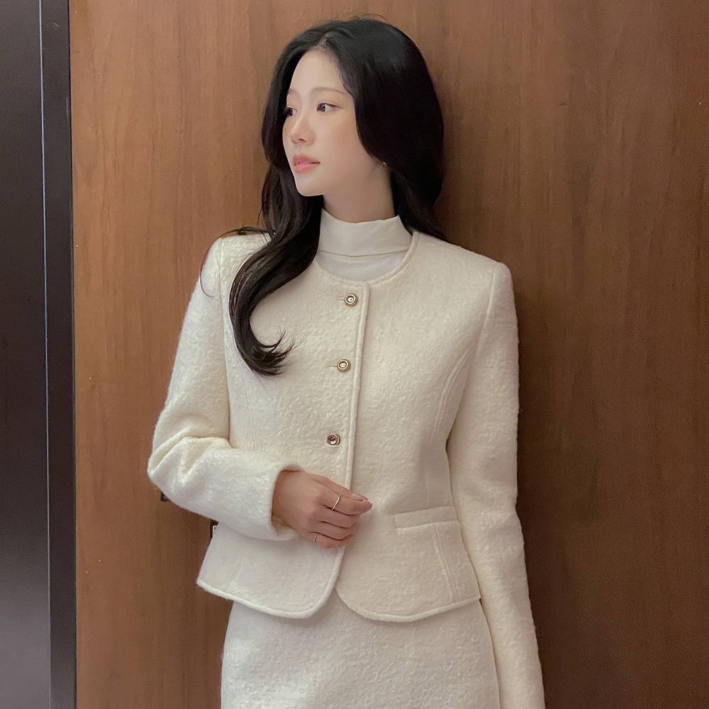 羊毛100% 结子花式 粗呢 Set-up 夹克