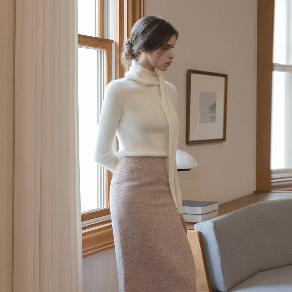 女性化的 围巾领 貉子&羊毛 针织衫