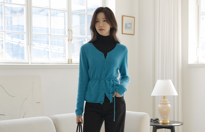 貉子&羊毛 Whole Garment 针织衫 开衫(+腰带)