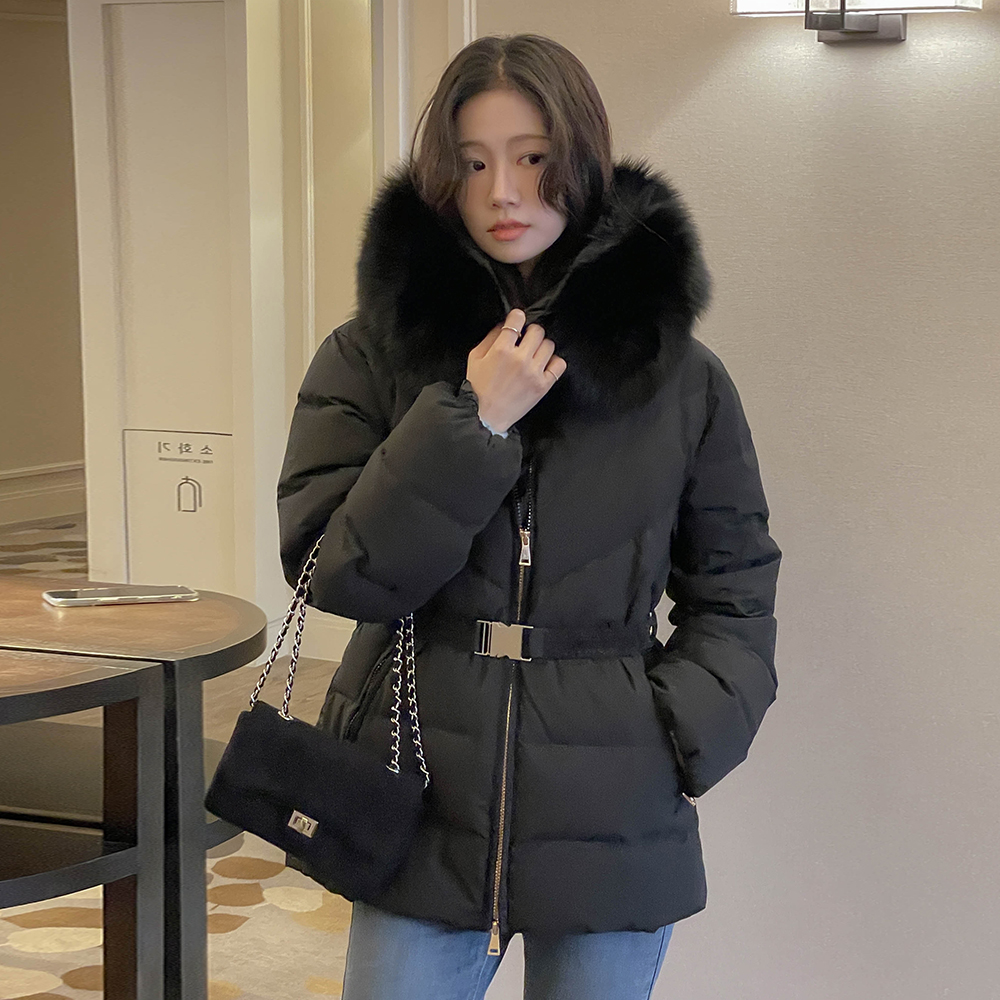 真 狐狸毛 鸭绒 腰带 羽绒服