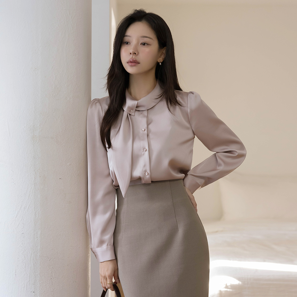 绸缎 围巾领 罩衫