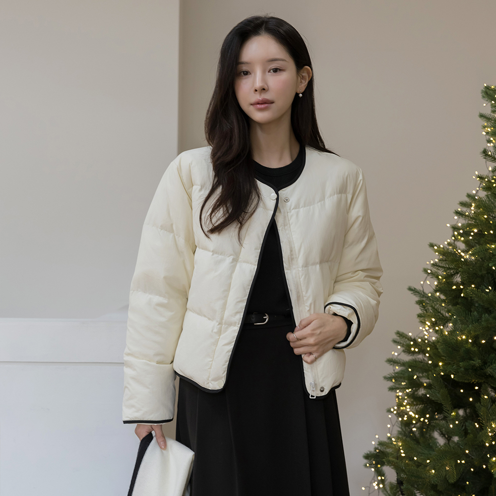 鸭绒 100% 圆领 配色 短 羽绒服(+围巾)