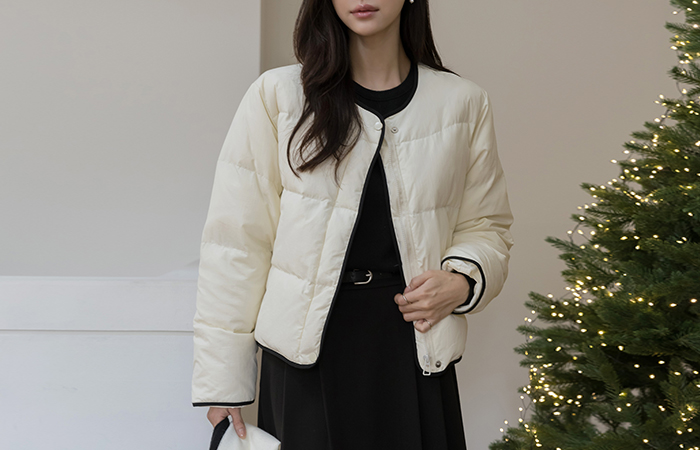 鸭绒 100% 圆领 配色 短 羽绒服(+围巾)