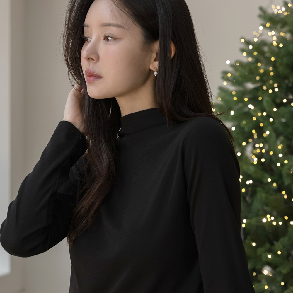 日常 拉绒 内衬 半高领 弹力 T恤衫