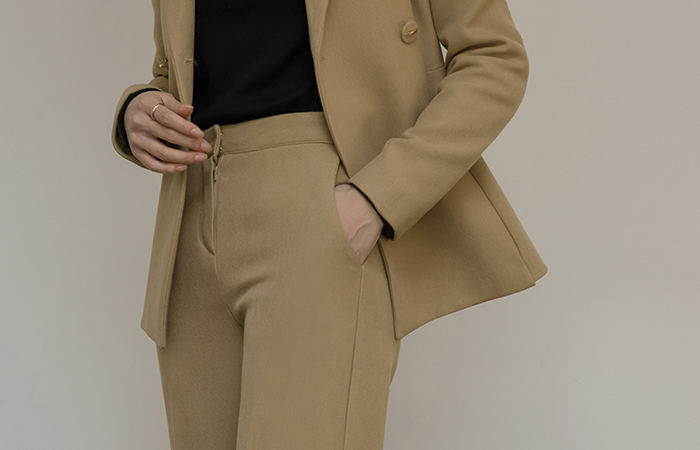 Jane 古典 一字型 拉绒 Set-up 宽松长裤