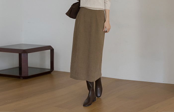 细密 丝绒 去皱纹 H字型 后腰松紧带 裙子