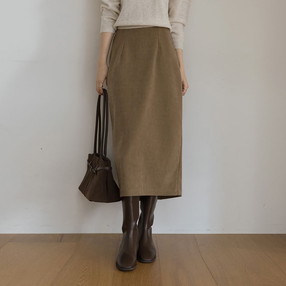 细密 丝绒 去皱纹 H字型 后腰松紧带 裙子