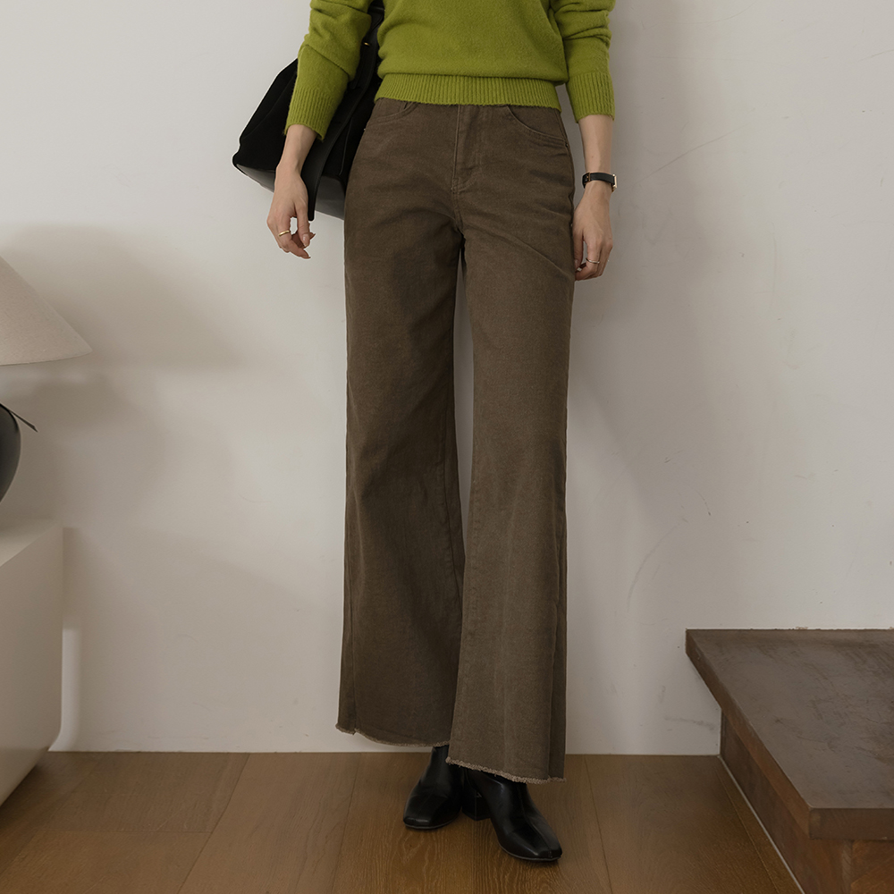 底端 裁剪 宽绰 拉绒 弹力 裤子