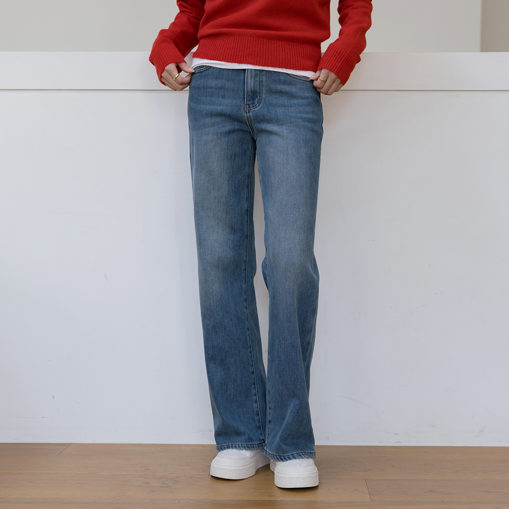 All Day 一字型 拉绒 牛仔色 裤子 (短/中跟ver)