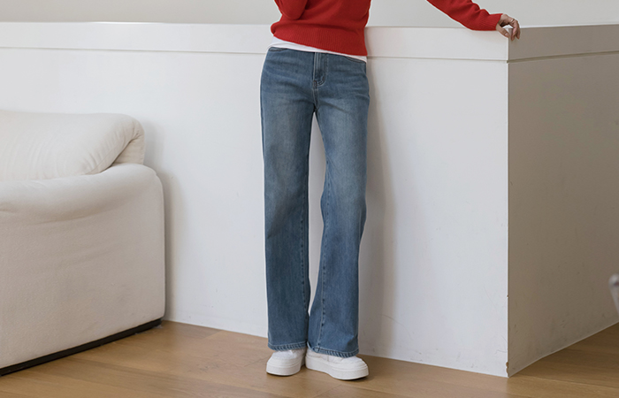 All Day 一字型 拉绒 牛仔色 裤子(2type)