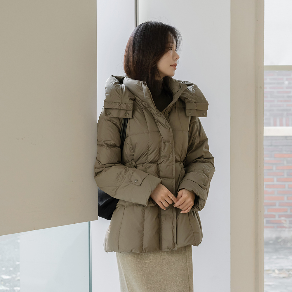 鸭绒 带帽 后侧抽绳 短上衣 羽绒服