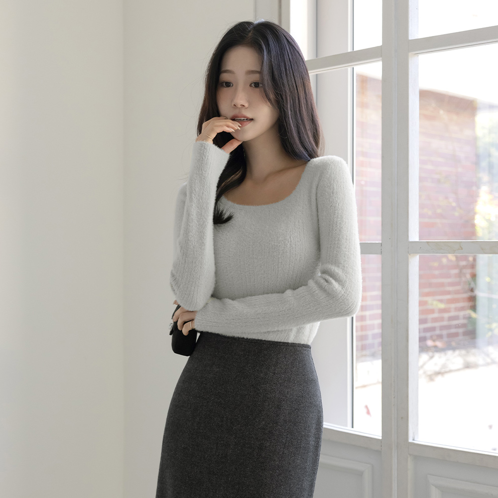 柔丝 方领 ODE 条绒 针织衫