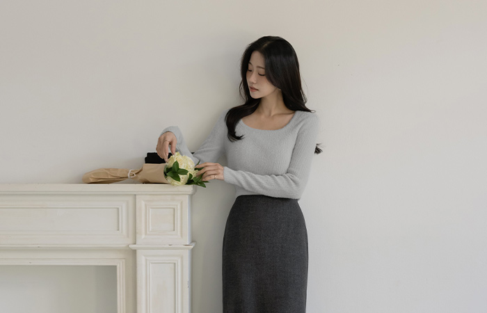 柔丝 方领 ODE 条绒 针织衫