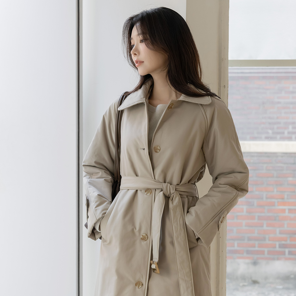 伦敦 风衣 风格 羽绒棉 长款羽绒服(+腰带)