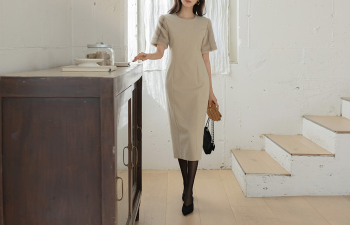 袖 毛皮草 配色 H字型 羊毛 拉绒 连衣裙