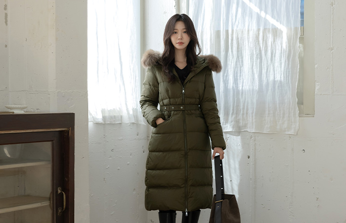 鸭绒 冬季 腰带 长款 羽绒服