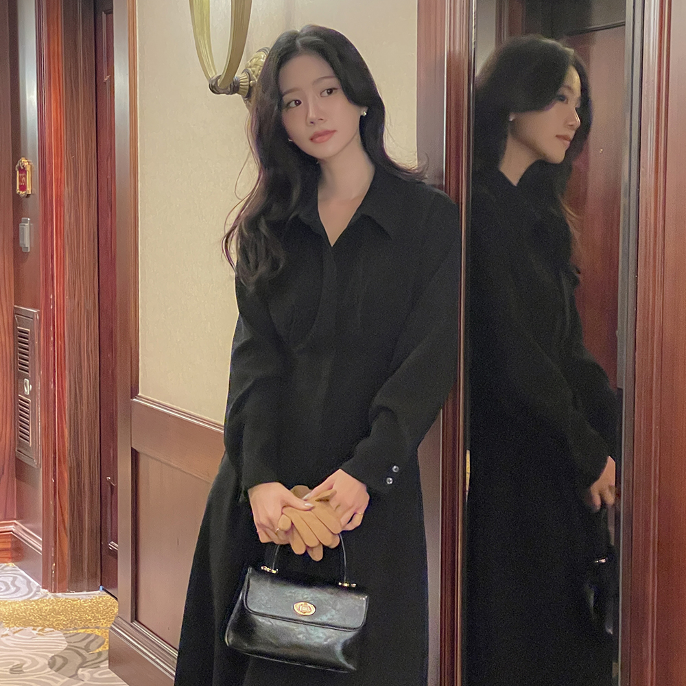 柔软的 细褶 系带绳子 A字型 衬衫 连衣裙