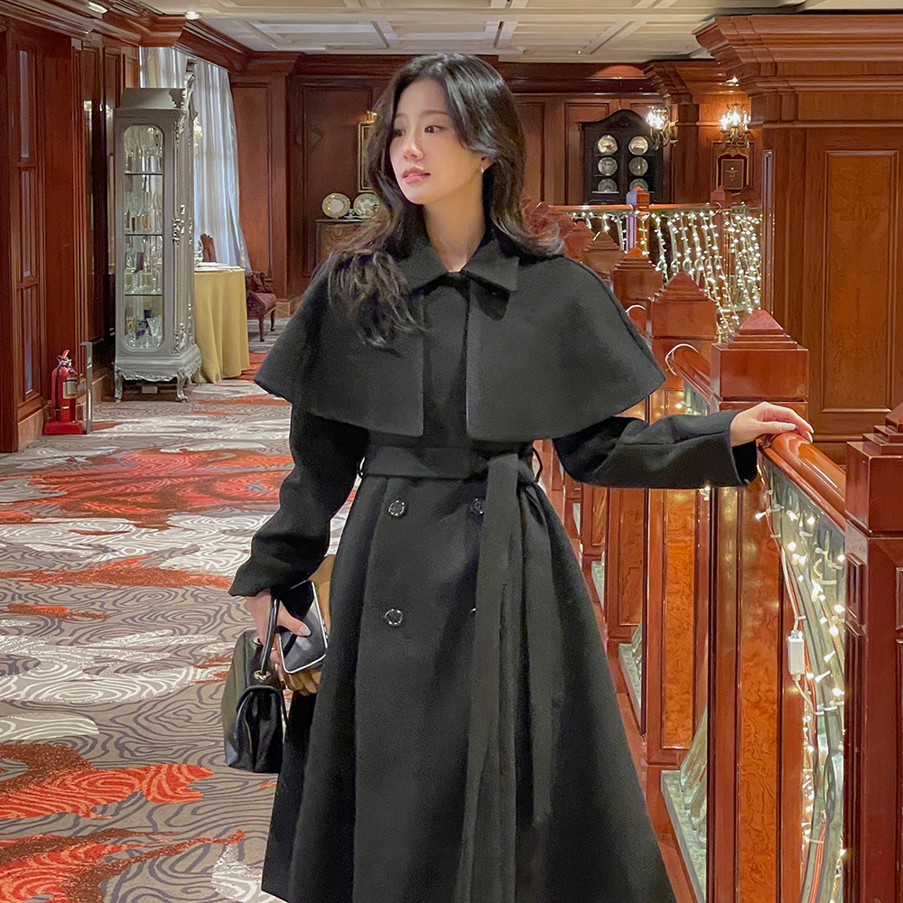 双排扣 长款大衣(+腰带,披肩)