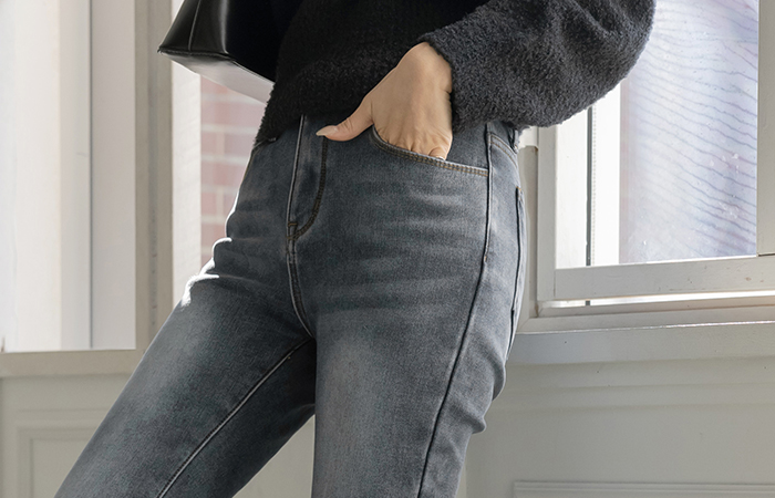 丝绒 융 拉绒 喇叭 弹力 牛仔色 裤子(2type)