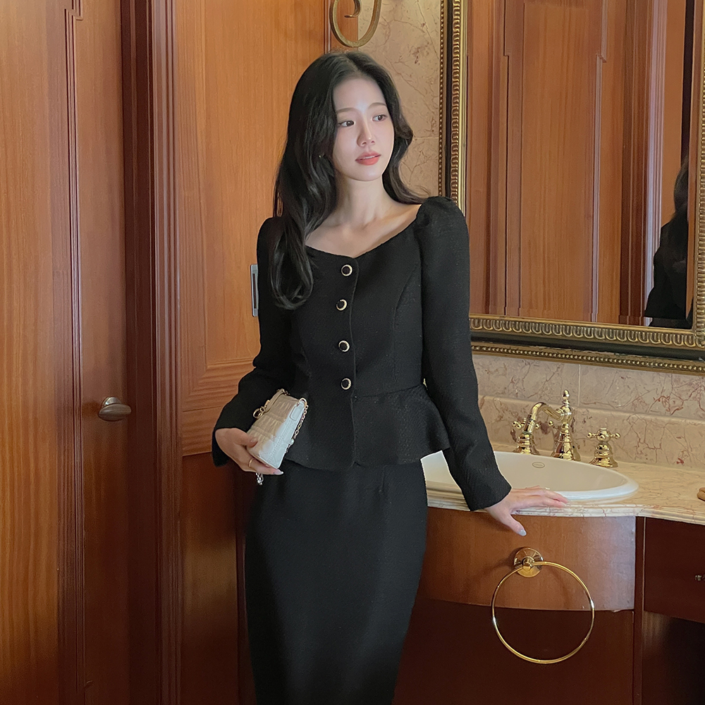 粗呢 荷叶边 Set-up 罩衫(+腰带)