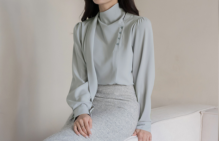 围巾领 不规则 扣子 罩衫