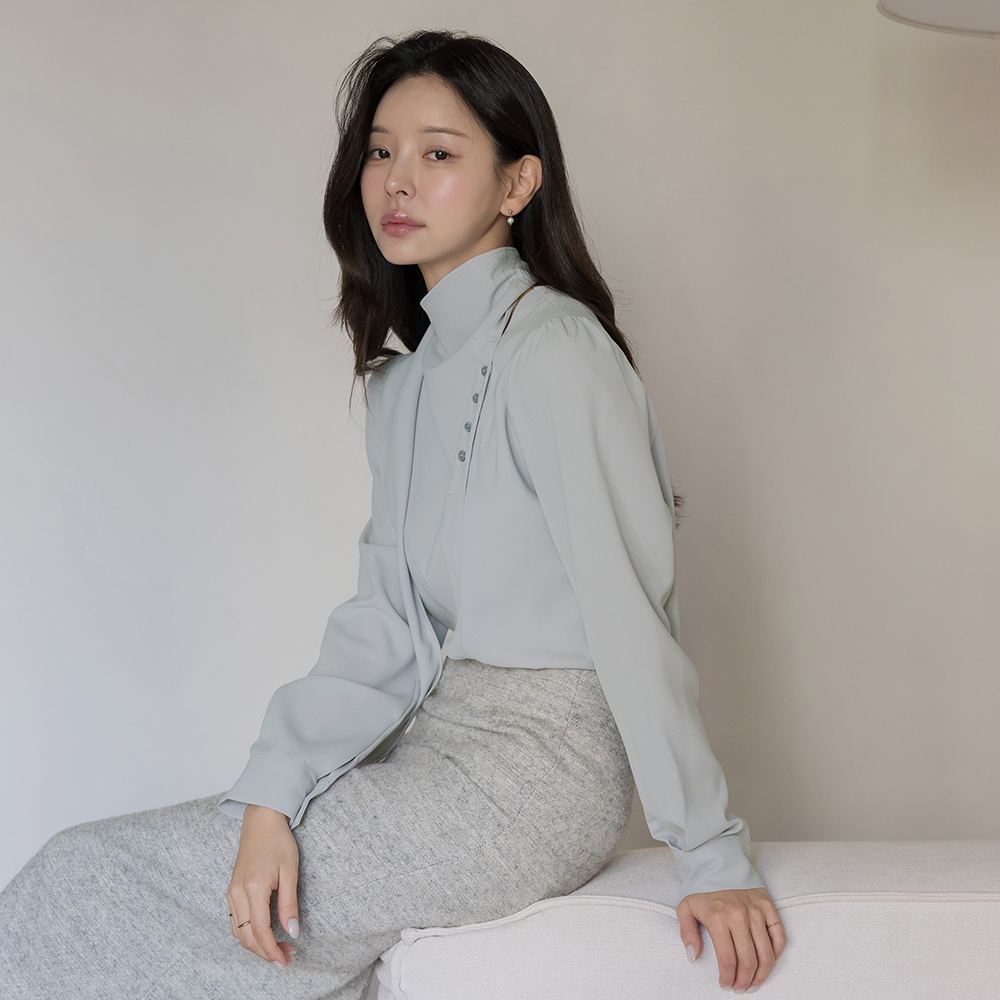 围巾领 不规则 扣子 罩衫