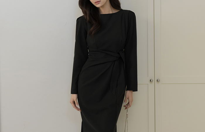  船形领 打结 H字型 连衣裙