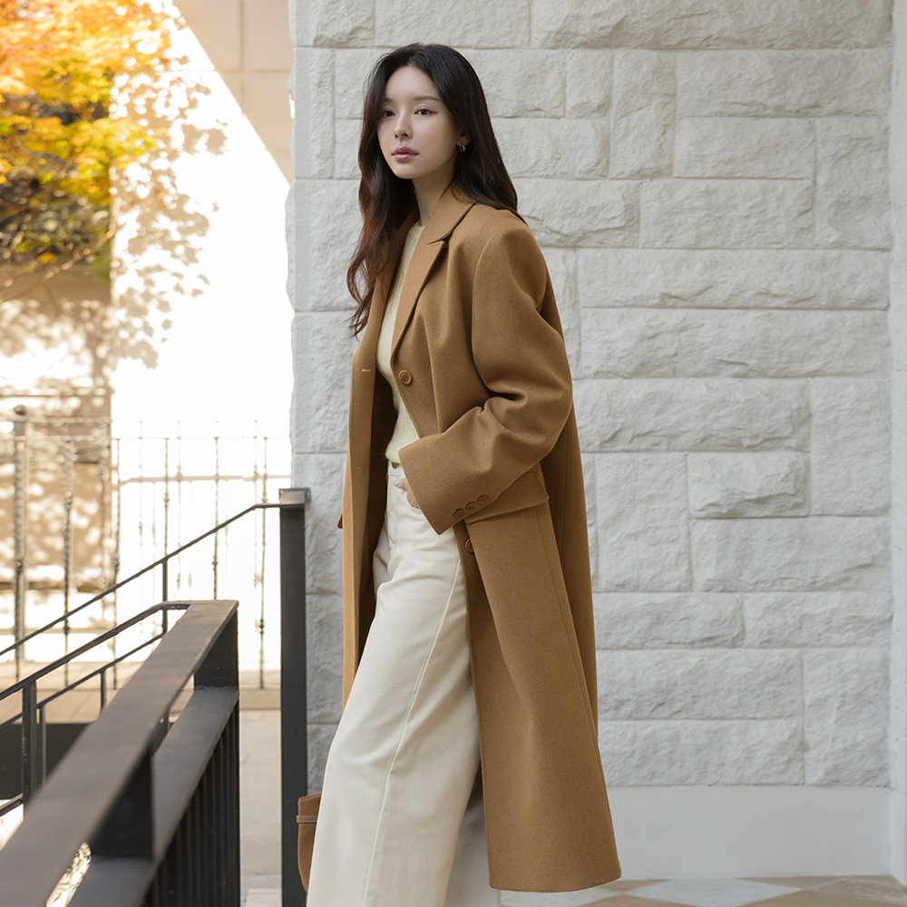 修身 翻领 宽松 羊毛 长款大衣