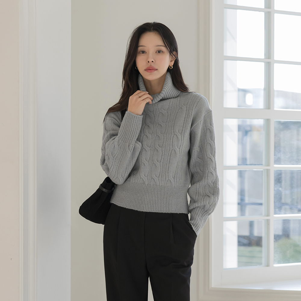 高翻领 7分裤 麻花 针织衫