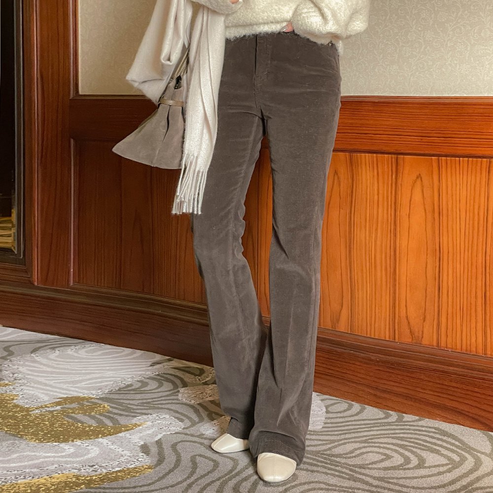 灯芯绒 斯利姆 喇叭 拉绒 弹力 裤子