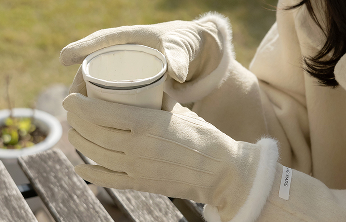 羊毛 配色 翻毛皮 触摸 手套