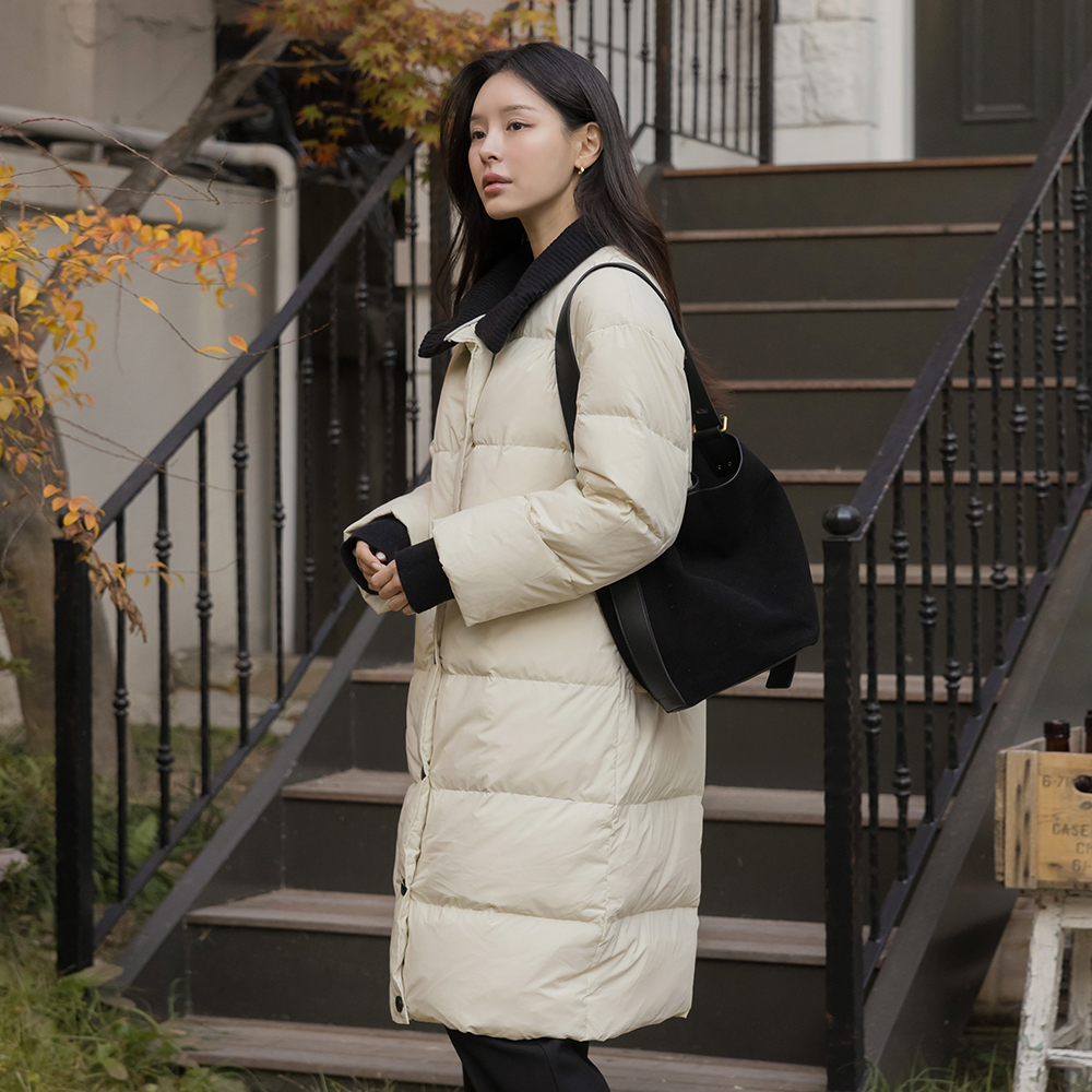 针织衫 配色 鸭绒 长款羽绒服