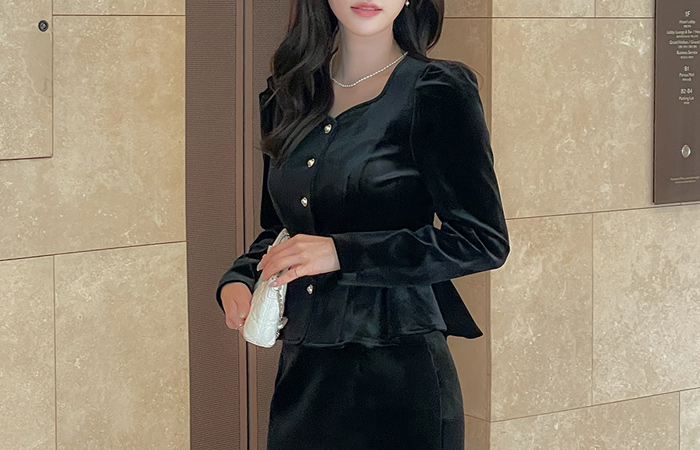 丝绒 荷叶边 泡泡袖 Set-up 罩衫