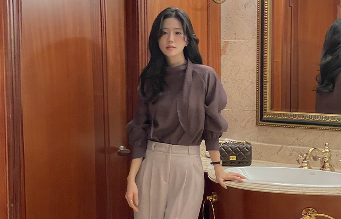 Merry 领带 天丝 长袖 罩衫