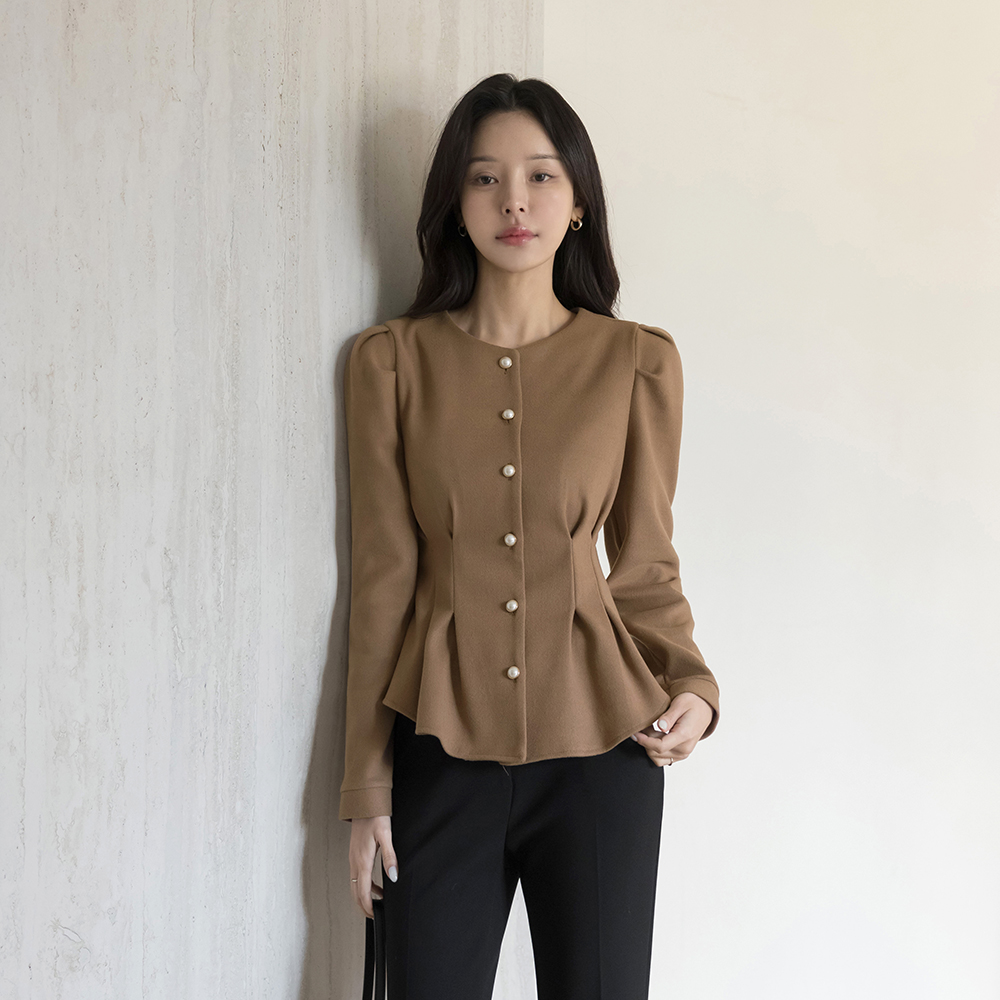 珍珠 荷叶边 泡泡袖 罩衫